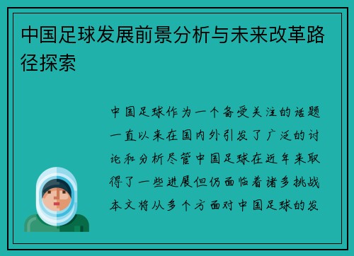 中国足球发展前景分析与未来改革路径探索