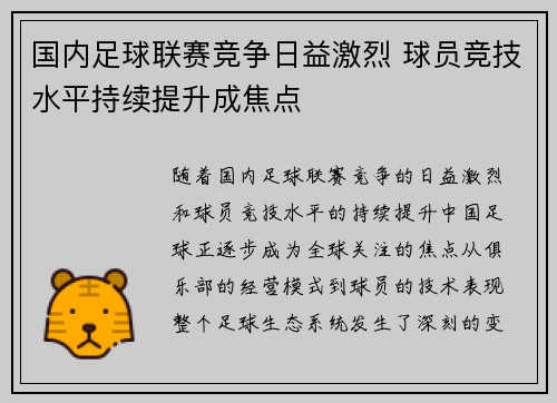 国内足球联赛竞争日益激烈 球员竞技水平持续提升成焦点
